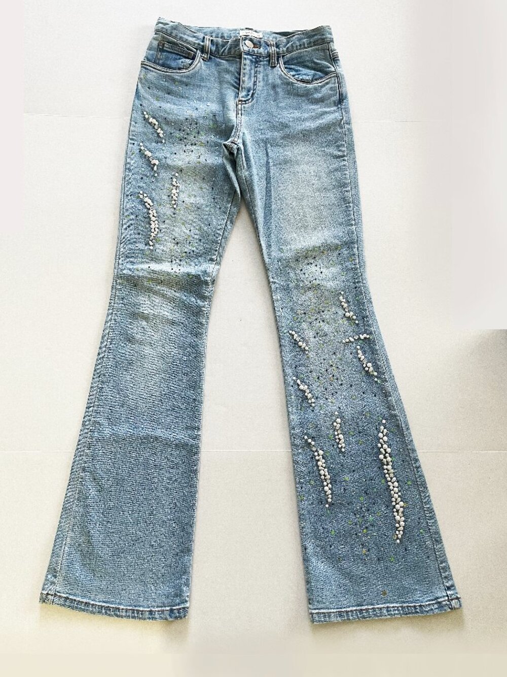 Cache Vintage Women's Light Denim Jeans | Rare Pearl & Sequin Embellished Size 2 - Picture 2 of 13